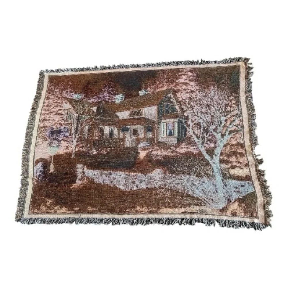 VTG Nicky Boehme Snow Covered Bridge X-mas Tapestry SleighRideThrow Blanketlarge